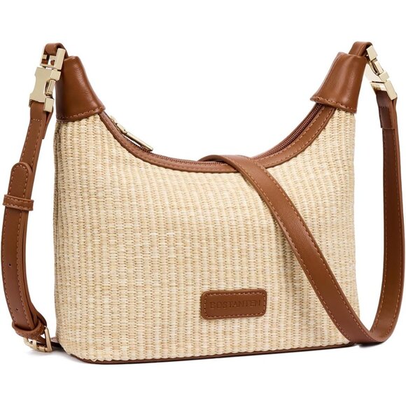 Elegant Brown Straw Crossbody Bag: Lightweight Raffia Purse for Day & Night - Picture 1 of 6